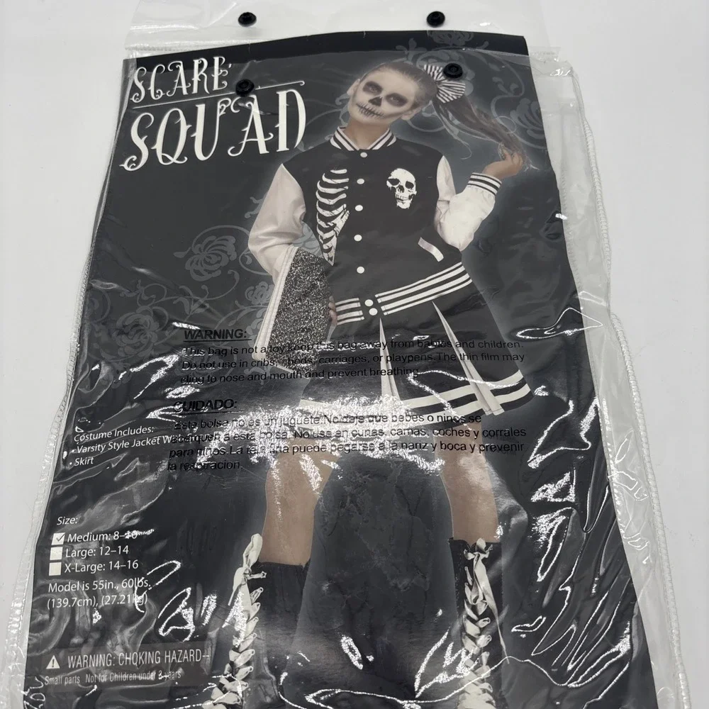 Girls Skeleton Scare Squad‎ Halloween Costume Skirt And Jacket Medium 8 To 10